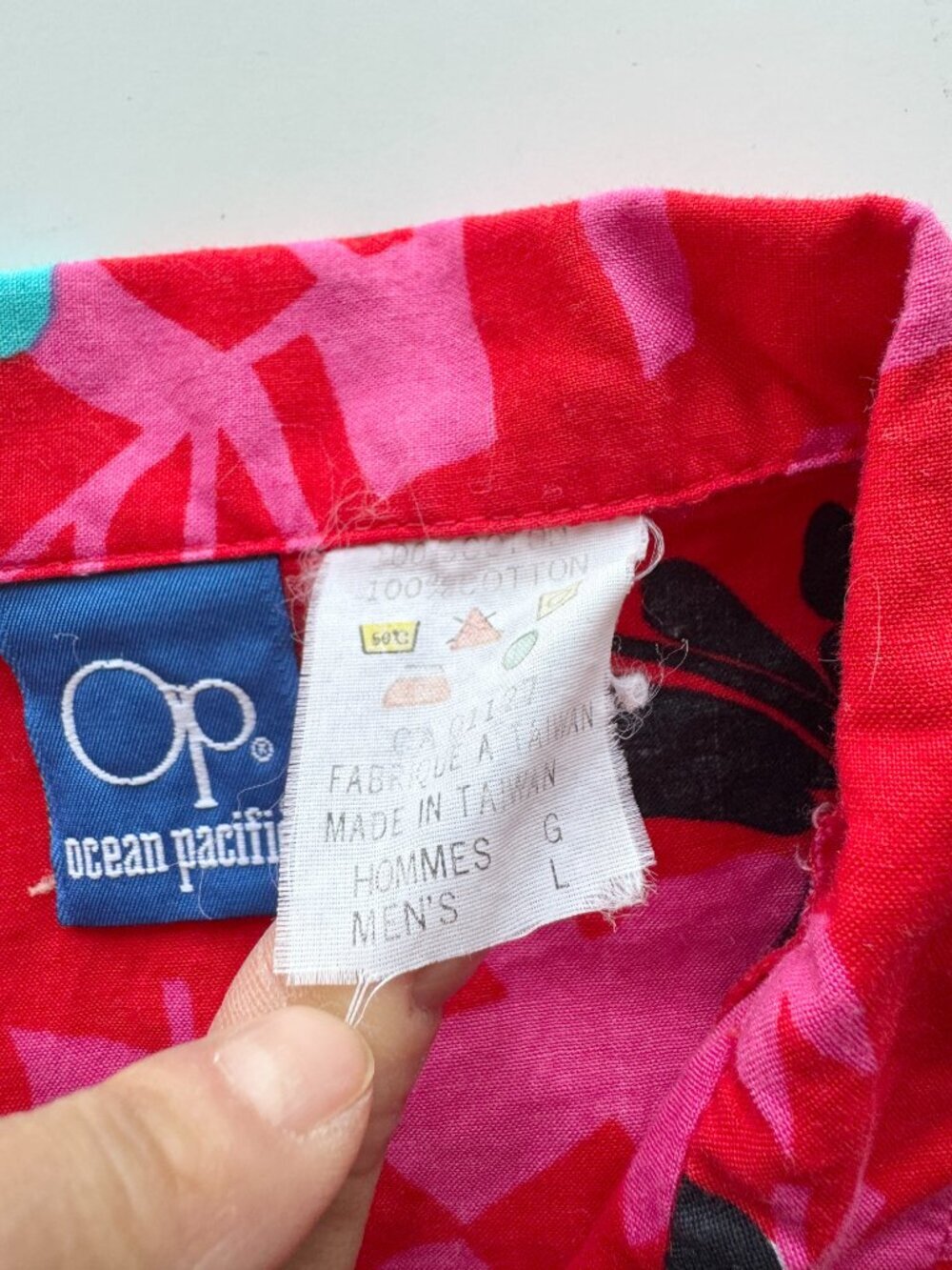 Vintage OP OCEAN PACIFIC Red Floral Cotton Short Sleeve Hawaiian Shirt, Size L - Picture 8 of 8